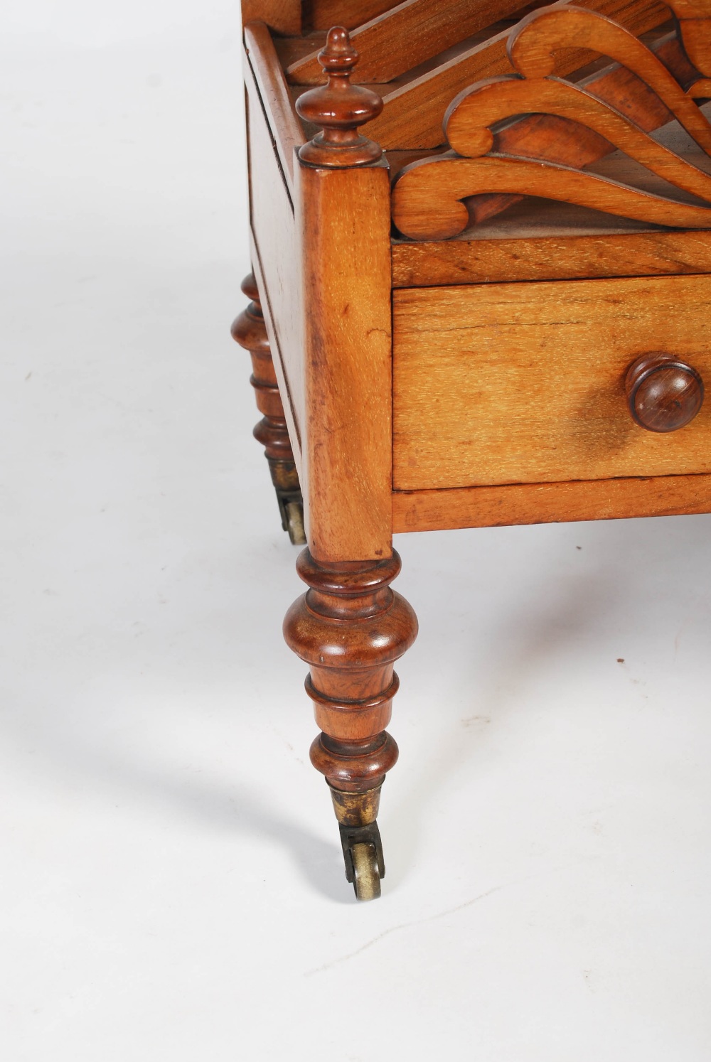 A 19th century mahogany Canterbury, the rectangular top with three divisions and pierced laurel - Image 5 of 7