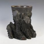 A Japanese bronze vase in the form of a tree stump, late 19th/early 20th century, decorated in