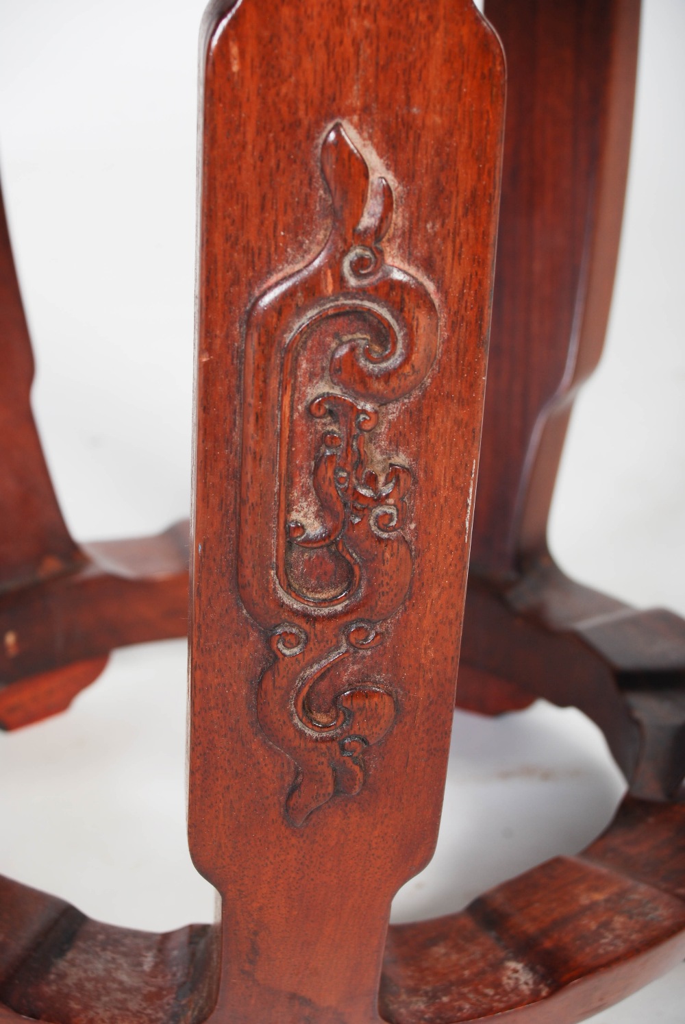 A Chinese dark wood barrel shaped stool, 20th century, the circular panelled top within a studded - Image 5 of 6