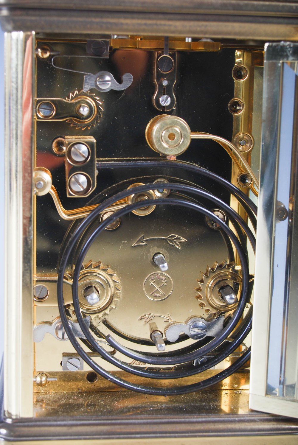 A 20th century brass cased repeater carriage clock with alarm, L' Epee, Sainte- Suzanne, France, the - Image 9 of 11