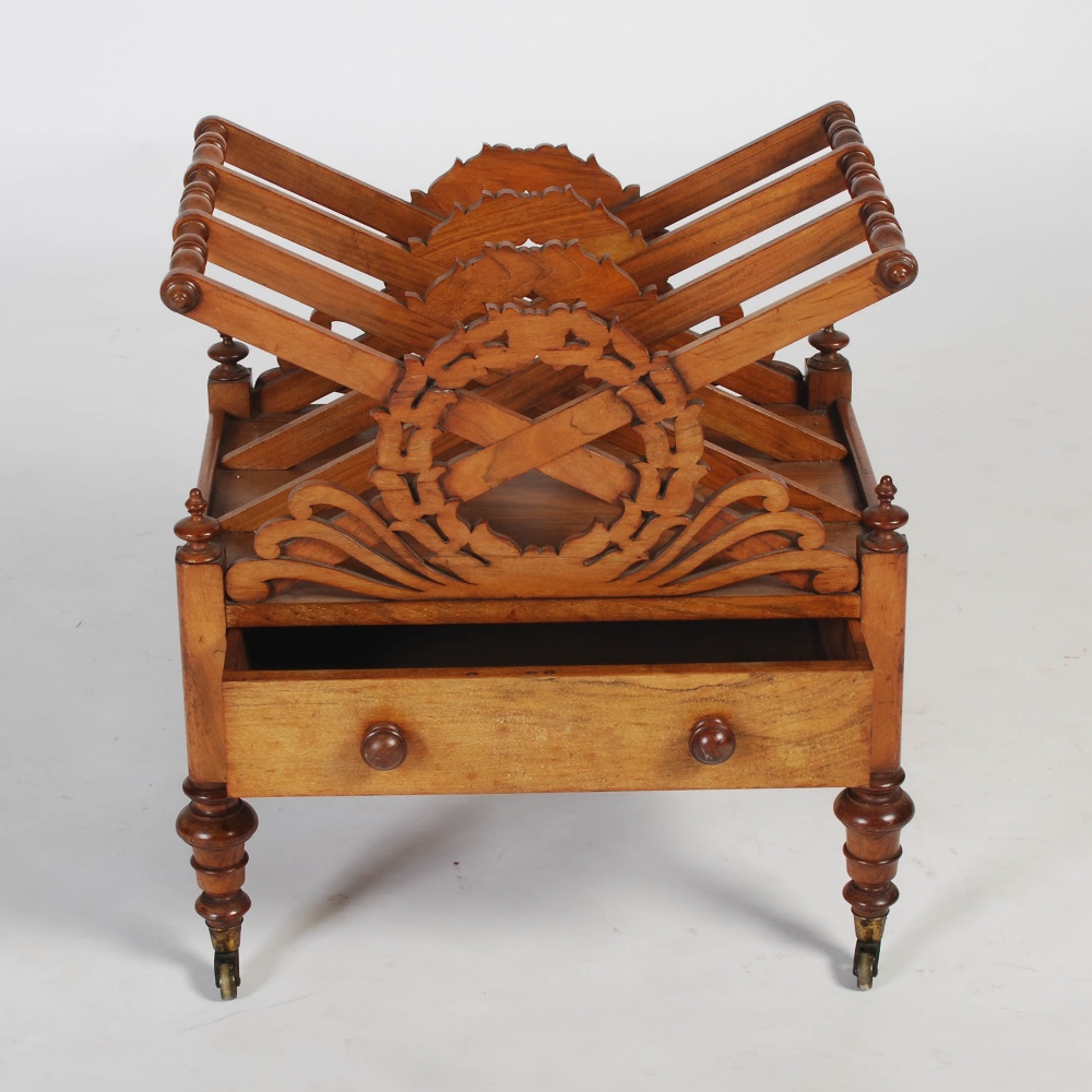 A 19th century mahogany Canterbury, the rectangular top with three divisions and pierced laurel - Image 3 of 7