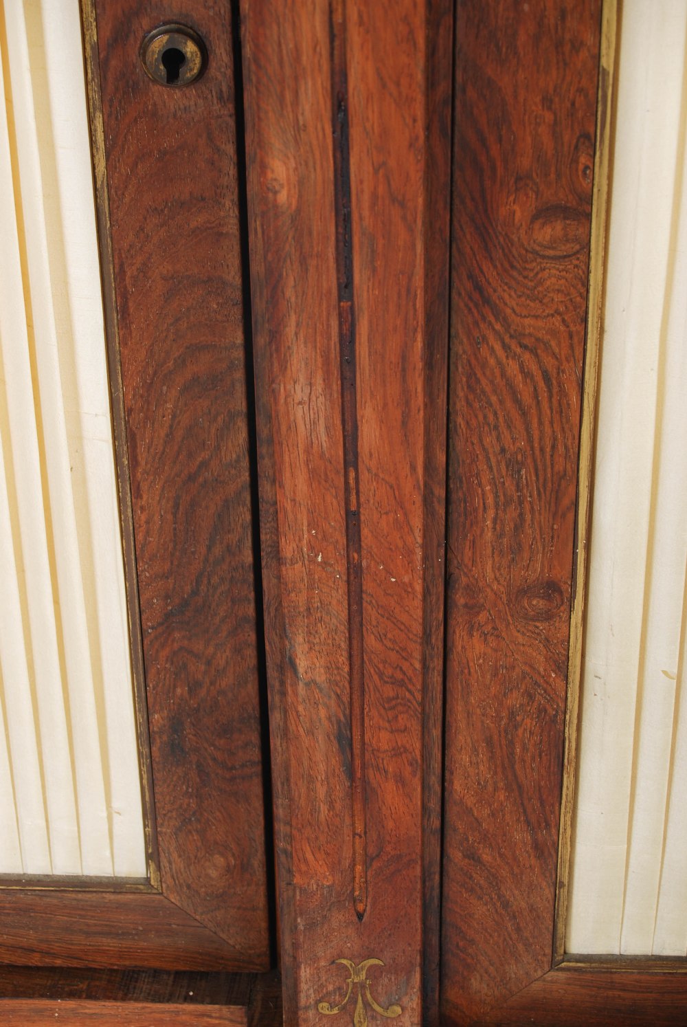 A 19th century rosewood and brass inlaid breakfront side cabinet, the mottled green, black and white - Image 9 of 11