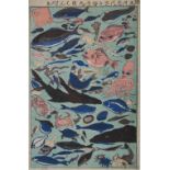 A Japanese woodblock print of sea creatures, Meiji Period, signed, 36cm x 24cm.