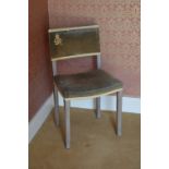 Royal Interest - A George VI limed oak coronation chair, the rectangular velvet upholstered back