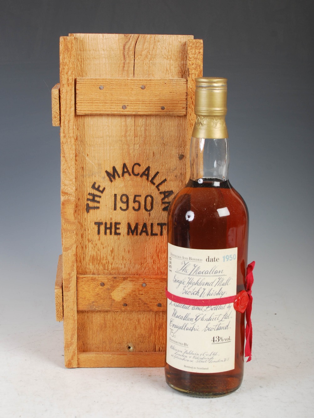 A boxed bottle of The Macallan Single Highland Malt Scotch Whisky 1950, Distilled and Bonded 1950,