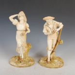 A pair of Royal Worcester figure groups modelled by James Hadley, dated 1889, the male figure