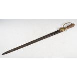 A mid 18th century hunting hanger, the wire bound grip with brass knuckle guard, with single edged