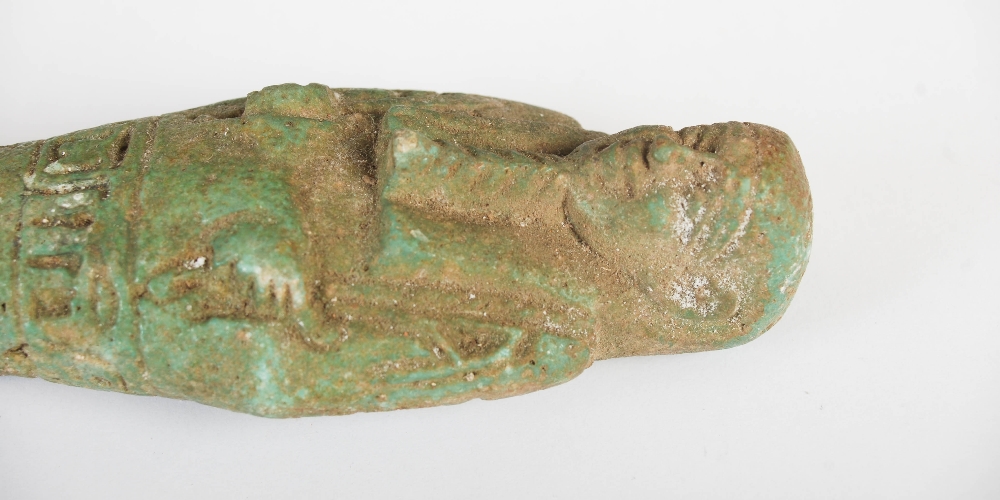 Antiquities- An Ancient Egyptian green glazed faience shabti, circa Late Period, with incised - Image 6 of 6