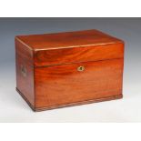 A 19th century mahogany decanter box, the hinged cover opening to a velvet lined fitted interior