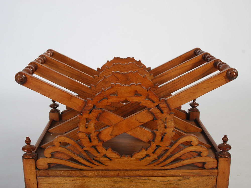 A 19th century mahogany Canterbury, the rectangular top with three divisions and pierced laurel - Image 4 of 7