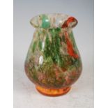 A rare miniature Monart vase, probably a travelling salesman's sample, shape RA, mottled green,
