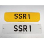 A rare private registration car number plate- SSR 1, with retention certificate.