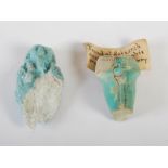 Antiquities- Two Ancient Egyptian turquoise glazed fragments, comprising; a small shabti section