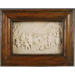 A late 19th/ early 20th century carved stone panel, carved in relief with farmyard scene of