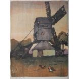 M. A. R. (late 19th/ early 20th century) Windmill woodblock print, indistinctly signed in pencil