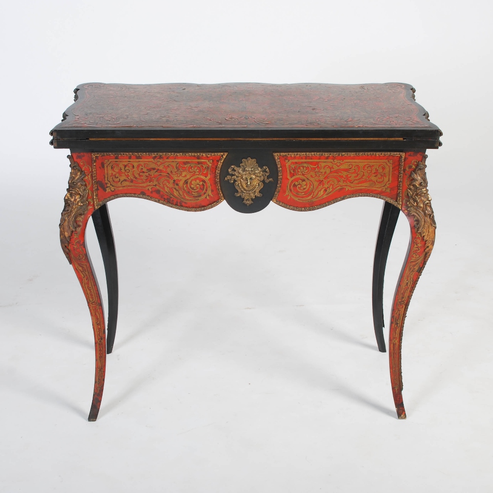 A 19th century ebonised and gilt metal mounted boulle work card table, the hinged revolving - Image 10 of 12