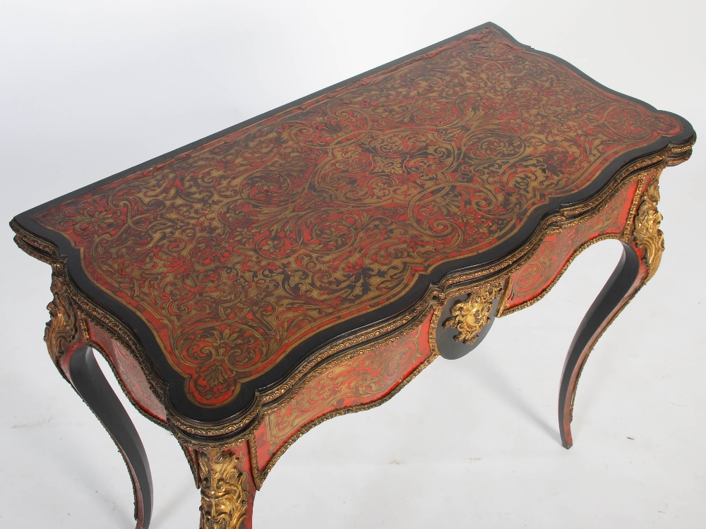 A 19th century ebonised and gilt metal mounted boulle work card table, the hinged revolving - Image 2 of 12