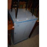 BLUE PAINTED SIDE CABINET WITH PANELLED DOOR