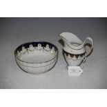 EARLY 19TH CENTURY ENGLISH NEWHALL PORCELAIN HELMET SHAPED CREAM JUG AND MATCHING SUGAR BOWL, NO.