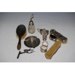 BIRMINGHAM SILVER MOUNTED DRESSING TABLE BRUSH, TOGETHER WITH A PAIR OF ART NOUVEAU STYLE BIRMINGHAM