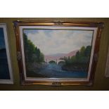 D.L. RENNIE - POTARCH BRIDGE, ROYAL DEESIDE - OIL ON BOARD, SIGNED LOWER LEFT