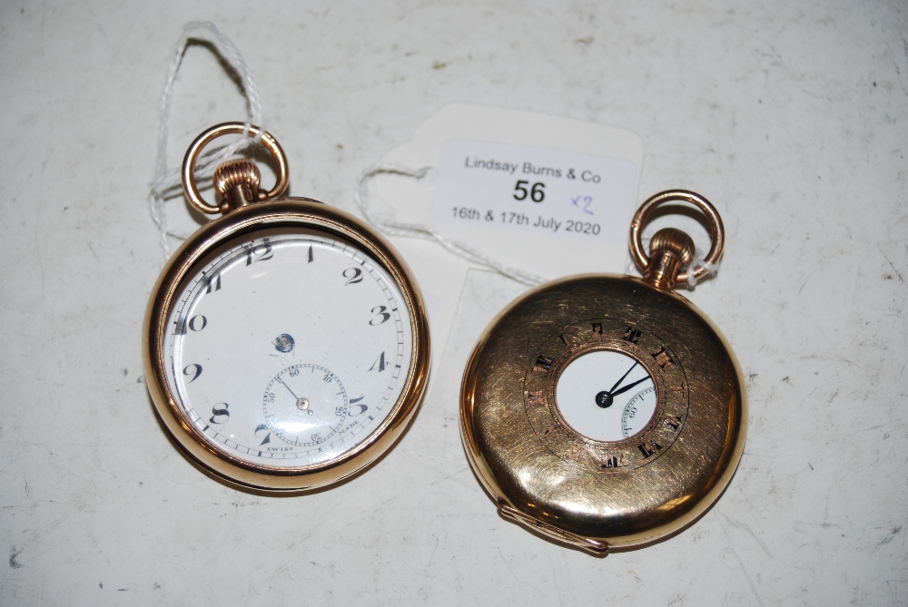 A 9CT GOLD CASED HALF HUNTER POCKET WATCH WITH WHITE ROMAN NUMERAL DIAL AND SUBSIDIARY SECONDS DIAL,