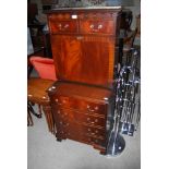 REPRODUCTION MAHOGANY FALL FRONT WRITING DESK WITH SIX FRIEZE DRAWERS, ON BRACKET FEET