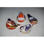 FOUR ASSORTED ROYAL CROWN DERBY PORCELAIN BIRD ORNAMENTS