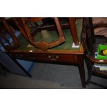 A 19TH CENTURY ROSEWOOD INLAID LIBRARY TABLE WITH GREEN LEATHER INSERT TOP, ON SQUARE LEGS