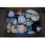 TWO BOXES - ASSORTED CERAMICS AND METALWARES INCLUDING TUREENS, MINTON SUGAR BOWL, TRANSFER