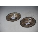 PAIR OF BIRMINGHAM SILVER OVAL SHAPED BON BON DISHES WITH EMBOSSED SCROLL AND PIERCED FOLIATE