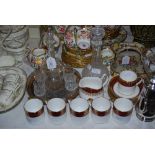 COLLECTION OF CERAMICS AND GLASSWARE INCLUDING A CROWN STAFFORDSHIRE PATTERNED TEA CUPS AND SAUCERS,