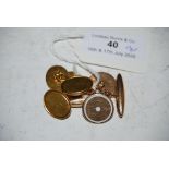 PAIR OF 18CT GOLD GENTS OVAL CUFF LINKS, TOGETHER WITH A PAIR OF 15CT GOLD AND WHITE ENAMEL GENTS