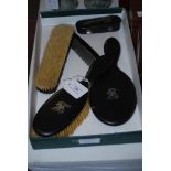 VICTORIAN EBONISED AND SILVER MOUNTED DRESSING TABLE BRUSH SET