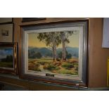 MELVIN DUFFY (AUSTRALIAN) - CREEK PASTURES, WOOLOMIN - OIL ON BOARD, INSCRIBED, SIGNED AND DATED