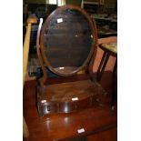 A 19TH CENTURY MAHOGANY DRESSING TABLE MIRROR ON PLATFORM BASE WITH THREE JEWEL DRAWERS