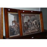 PAIR OF VICTORIAN ROSEWOOD FRAMED PRINTS - STABLE SCENES