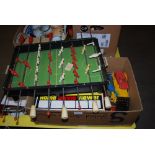 TWO BOXES - ASSORTED CHILDREN'S TOYS INCLUDING TABLE TOP FOOTBALL, NET TOY, JACK IN THE BOX, BOXED