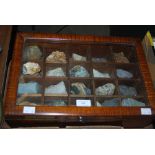 MAHOGANY CASED SHOWCASE CONTAINING QUARTZ ROCK SAMPLES