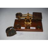 VINTAGE BRASS FISHING REEL - P.D. MALLOCH, PERTH, TOGETHER WITH VINTAGE MAHOGANY POSTAGE SCALES