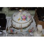 LIMOGES WHITE, FLORAL AND GILT SOUP TUREEN ON STAND