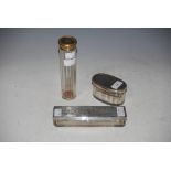 LONDON SILVER OVAL MOUNTED DRESSING TABLE BOTTLE, TOGETHER WITH A LONDON SILVER GILT MOUNTED FACET