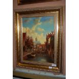 G. SCHROTER - 20TH CENTURY DUTCH SCHOOL - CANAL SCENE WITH FIGURES WALKING - OIL ON PANEL, SIGNED