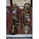 PAIR OF COPPER AND BRASS LANTERNS BEARING RECTANGULAR EMBOSSED PANEL 'GWR'