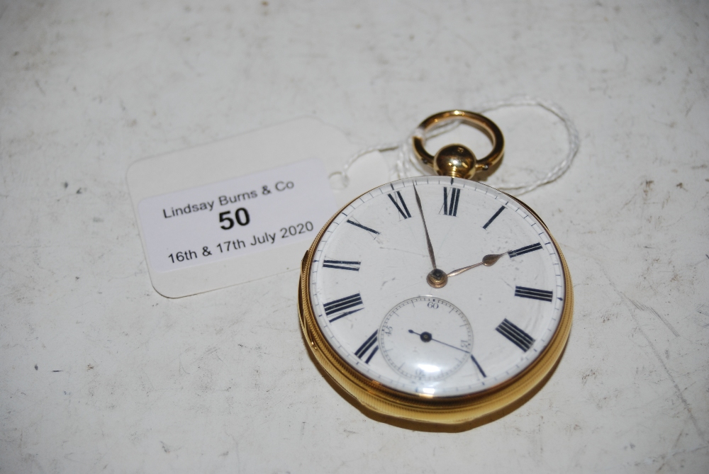 AN 18CT GOLD CASED OPEN FACED POCKET WATCH, BELL BROTHERS, DONCASTER, NO.104131, WITH WHITE ROMAN