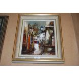 20TH CENTURY PARISIAN SCHOOL - STREET SCENE - OIL ON CANVAS, INDISTINCTLY SIGNED