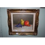 LANNY - 20TH CENTURY - STILL LIFE WITH GRAPES, PEAR, APPLE AND CHERRIES - OIL ON CANVAS, SIGNED