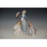 THREE LLADRO PORCELAIN FIGURE GROUPS INCLUDING GIRL ON TELEPHONE, MOTHER AND DAUGHTER, GIRL