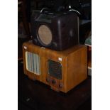 WALNUT CASED VINTAGE RADIO, TOGETHER WITH A BAKELITE CASED RADIO AND A FERGUSON BAKELITE CASED