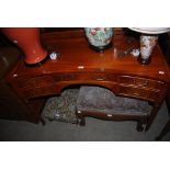 REPRODUCTION MAHOGANY AND EBONY INLAID CONCAVE FRONT DRESSING TABLE WITH FIVE FRIEZE DRAWERS, ON